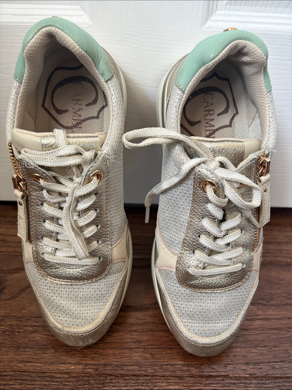 Carmela Ivory Sneaker with Mint Heel Accent